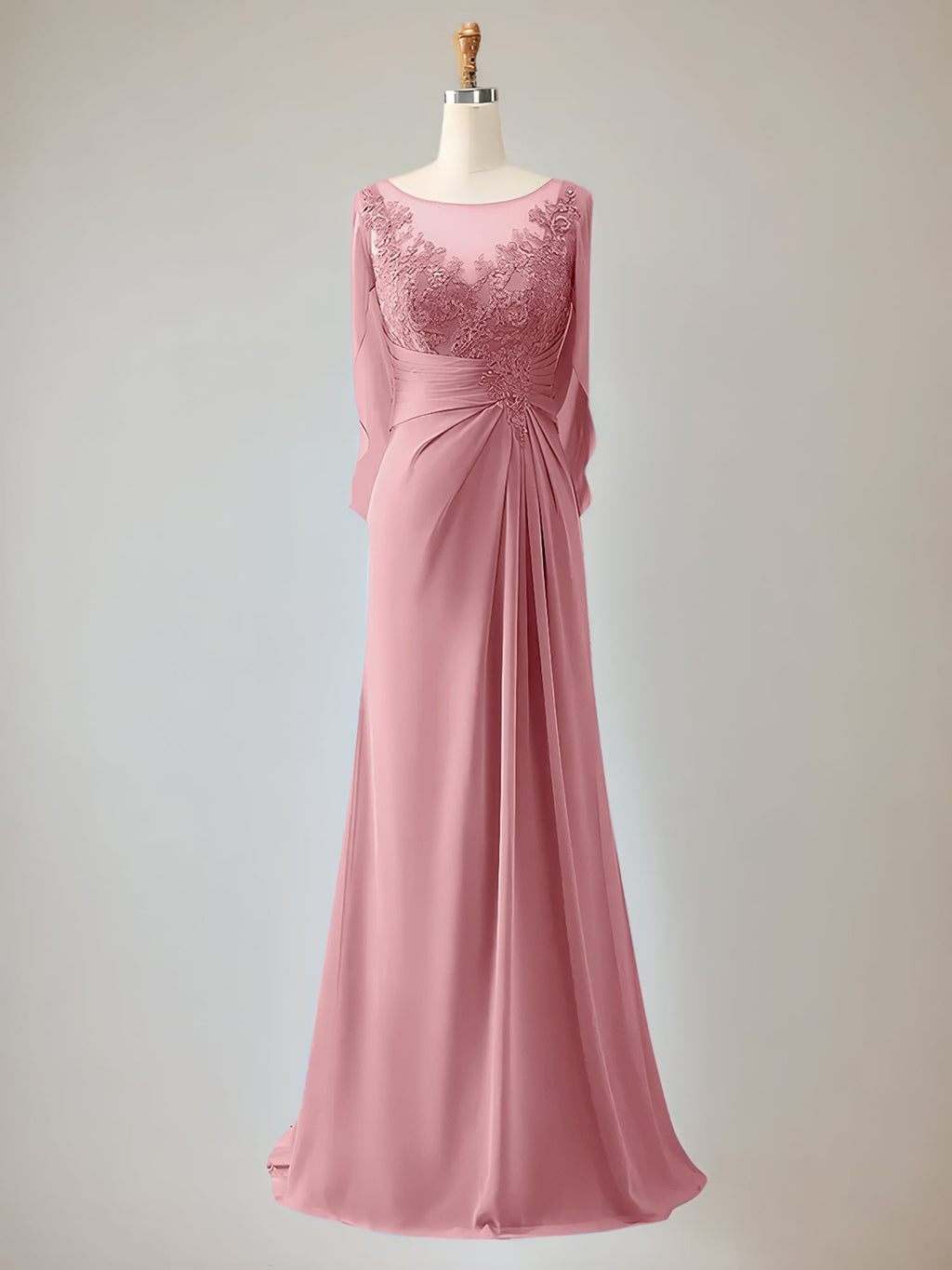 Vestido para madre de la novia trompeta/sirena de gasa con escote redondo, mangas 1/2 y cuentas