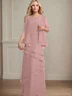 Abito da madre della sposa in chiffon a colonna con scollatura a U e lunghezza fino a terra