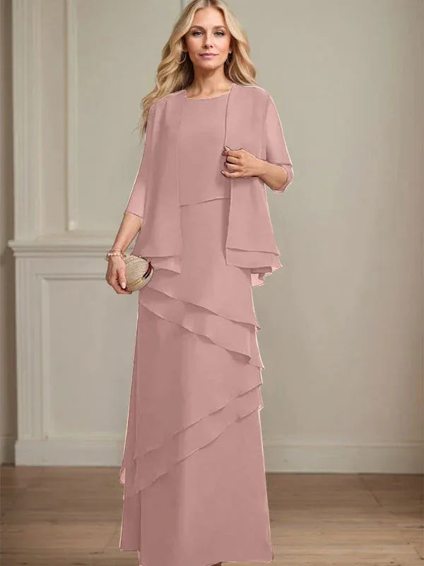 Schmaler Schnitt Ausschnitt bodenlanges Chiffon Kleid für die Brautmutter