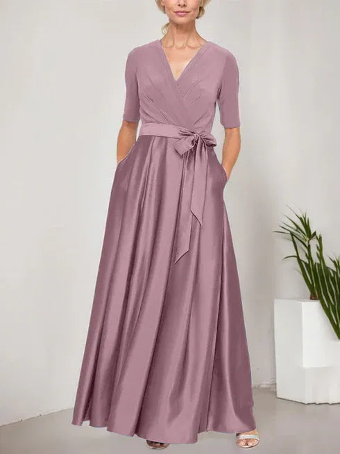 Überlappender Ausschnitt Ballkleid mit vollem Satinsrock und Jersey-Oberteil