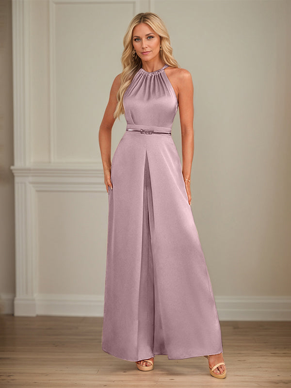 Jumpsuits Neckholder bodenlanges Satin Hochzeitskleid