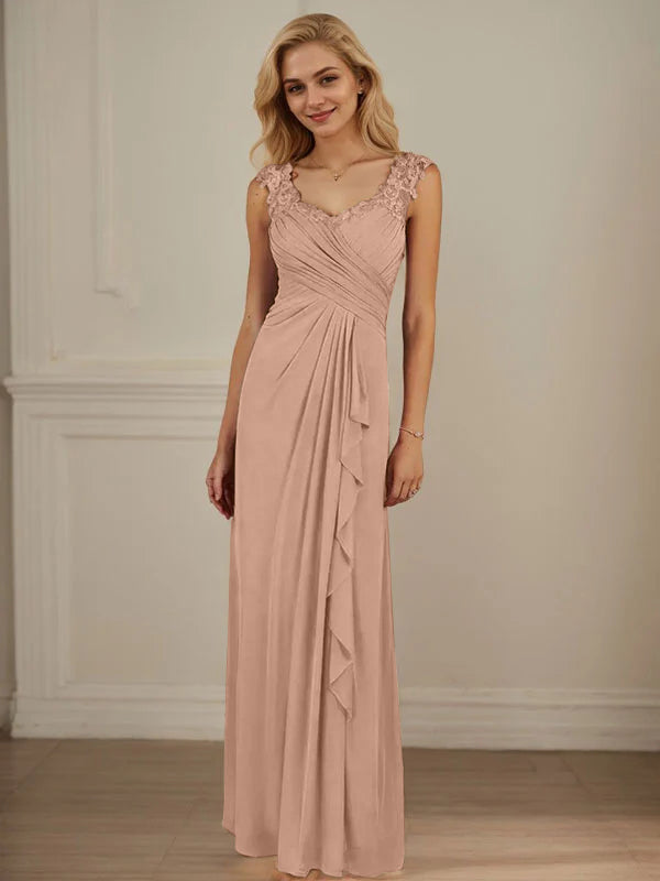 Champagner A-Linien Herzausschnitt Falten Mesh Kleid