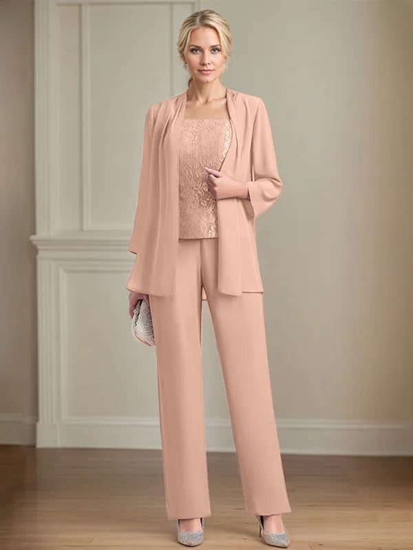 Combinaison mère de la mariée en chiffon, col carré, sans manches, longueur au sol