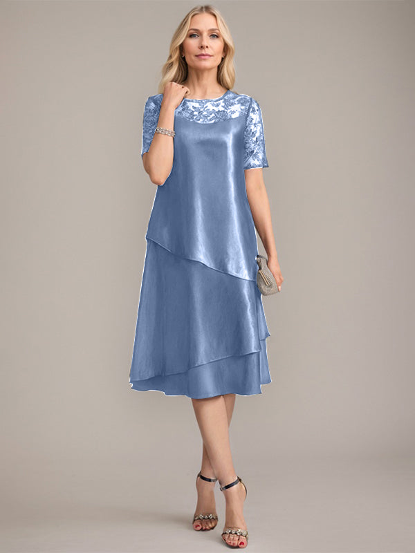 A-Linien Rundhals knielanges Mutter der Braut Kleid mit Applikationen & Pailletten