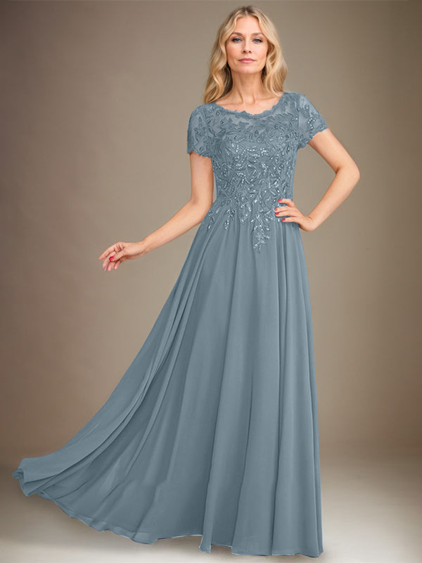 A-Line Scoop Floor-Length Chiffon Mother of the Bride Dress With Applique & Sequins