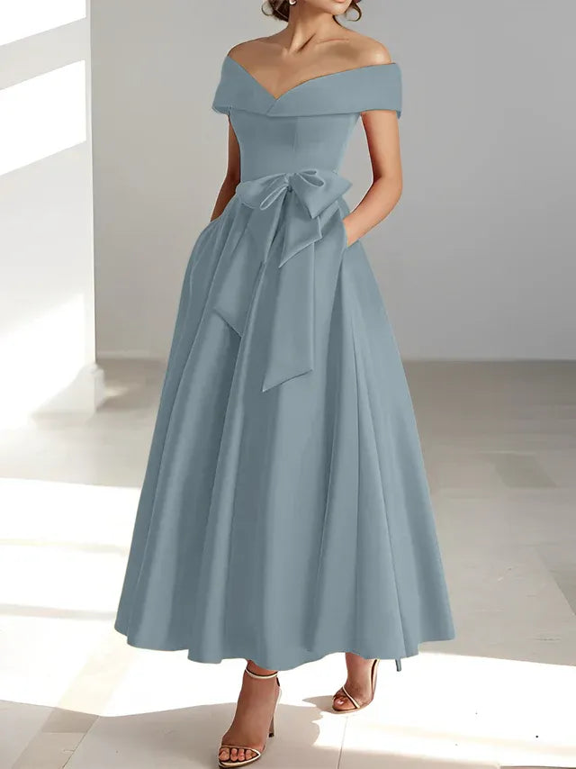A-Linie/Prinzessin Schulterfreies Ärmelloses Knöchellanges Kleid der Brautmutter mit Taschen