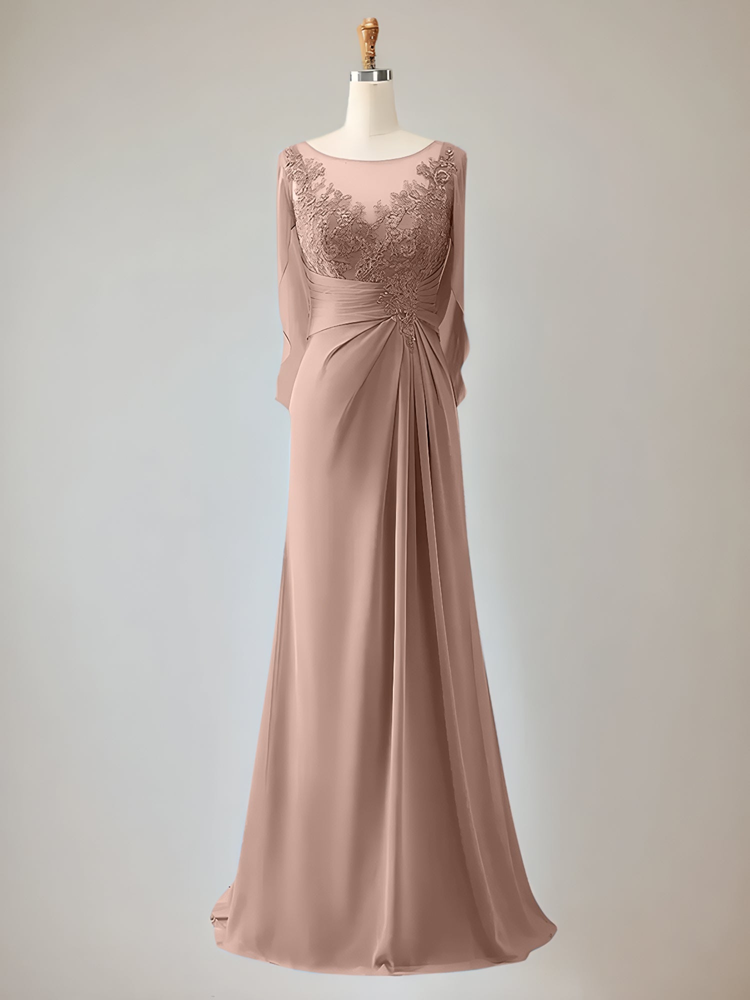 Trumpet/Mermaid Chiffon-Mutter-der-Braut-Kleid mit Rundhalsausschnitt, 1/2-Ärmeln und Perlenbesatz