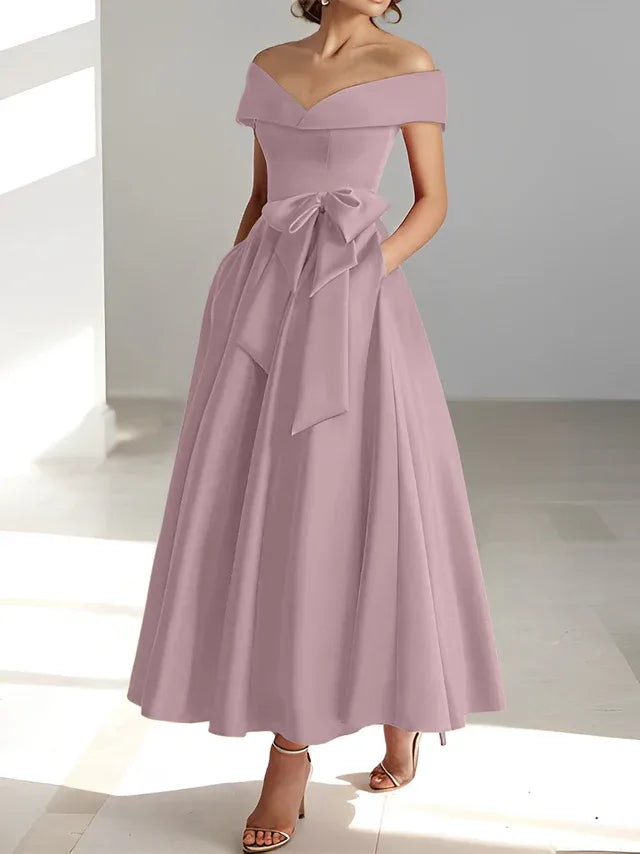 A-Linie/Prinzessin Schulterfreies Ärmelloses Knöchellanges Kleid der Brautmutter mit Taschen