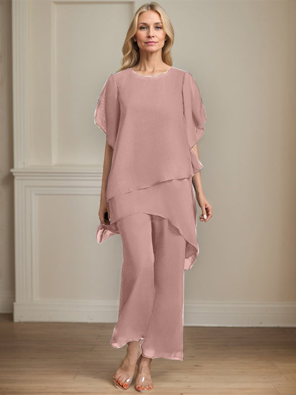 Combinaison/pantalon séparé en chiffon à col rond longueur cheville robe mère de la mariée