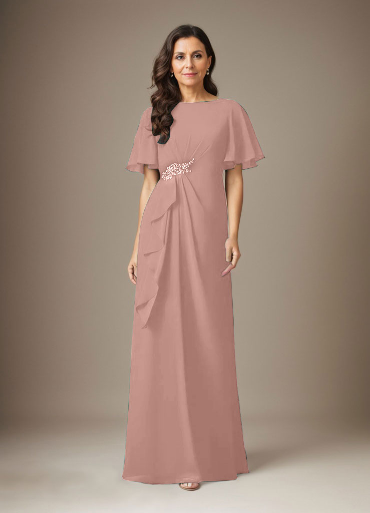 Dunkelmarineblaues Etuikleid mit Perlenbesatz aus Chiffon