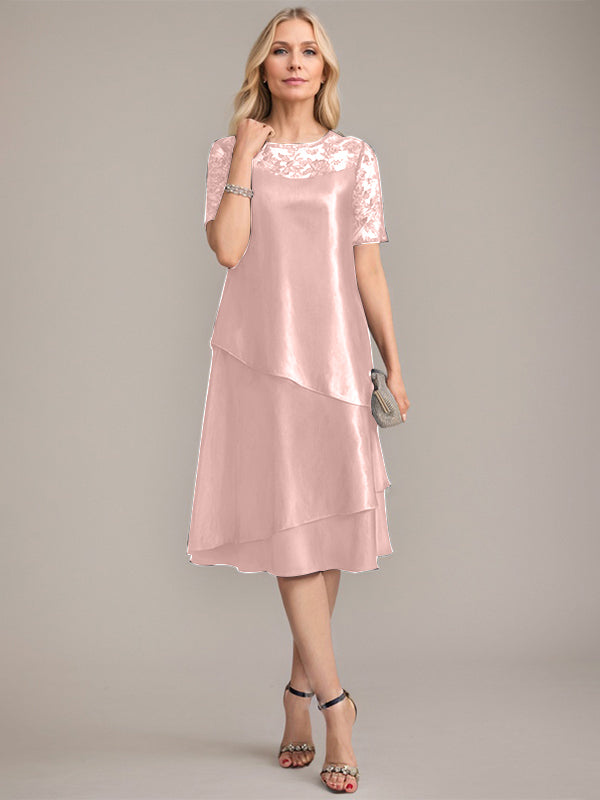 A-Linien Rundhals knielanges Mutter der Braut Kleid mit Applikationen & Pailletten