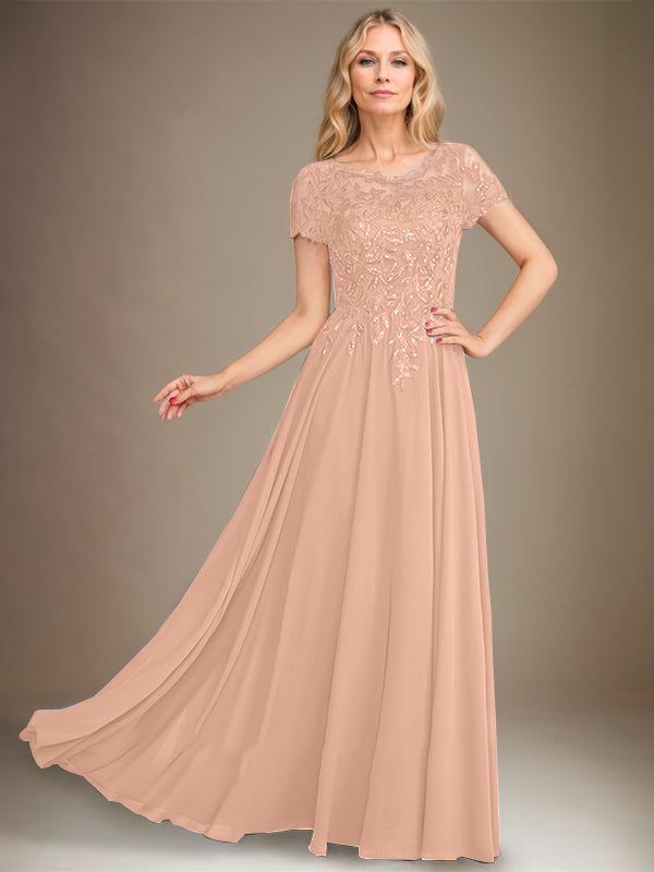 A-Line Scoop Floor-Length Chiffon Mother of the Bride Dress With Applique & Sequins