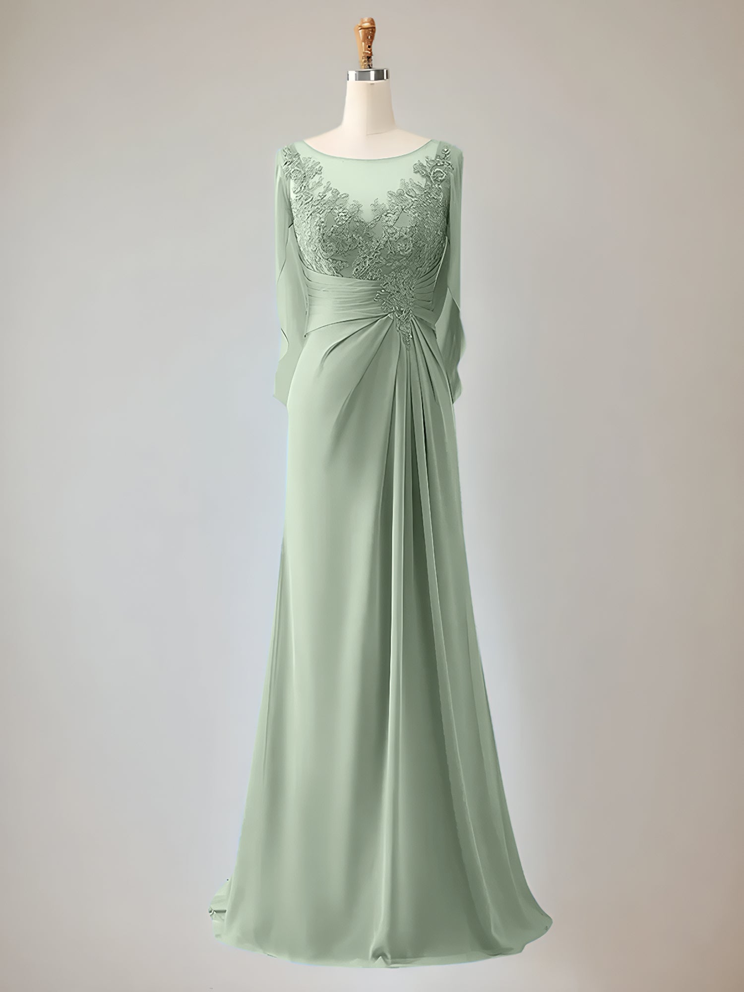 Trumpet/Mermaid Chiffon-Mutter-der-Braut-Kleid mit Rundhalsausschnitt, 1/2-Ärmeln und Perlenbesatz