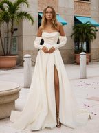 Sweetheart Long Sleeves Wedding Dress with Slit A Line Bridal Gowns