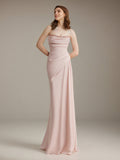 Pink Chiffon Off the Shoulder Floor Length Dress with Rhinestone Details