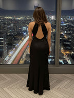 Elegantes Neckholder Satin formelles Maxikleid