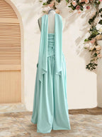 Elegant Mint Green Strapless Pleated Maxi Dress With Slit