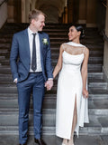 Elegant White Strapless Pleated Maxi Dress With Slit