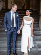 Elegant White Strapless Pleated Maxi Dress With Slit