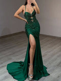 Emerald Green Front Cutouts Sequin Prom Dress with Slit