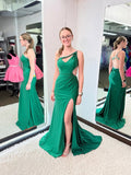 Emerald Green One-Shoulder Cutout Prom Dress with Rhinestone Trim