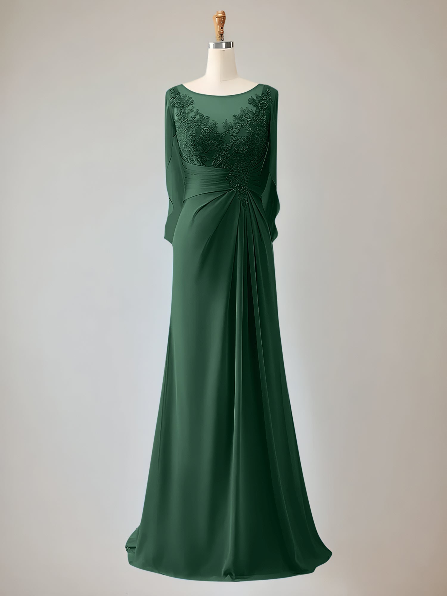 Trumpet/Mermaid Chiffon-Mutter-der-Braut-Kleid mit Rundhalsausschnitt, 1/2-Ärmeln und Perlenbesatz