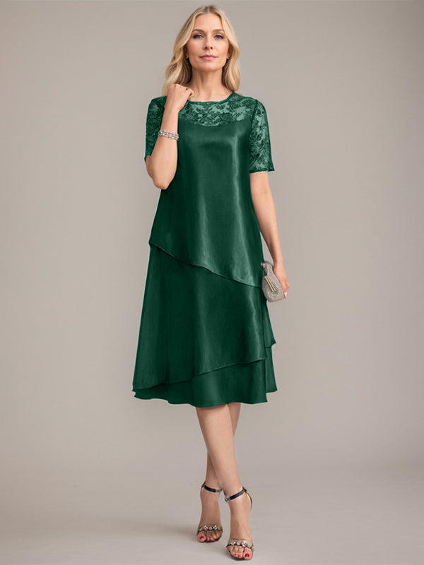 A-Linien Rundhals knielanges Mutter der Braut Kleid mit Applikationen & Pailletten