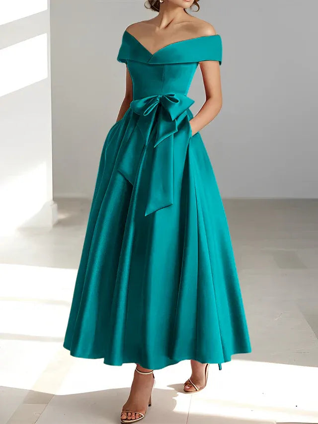 A-Linie/Prinzessin Schulterfreies Ärmelloses Knöchellanges Kleid der Brautmutter mit Taschen
