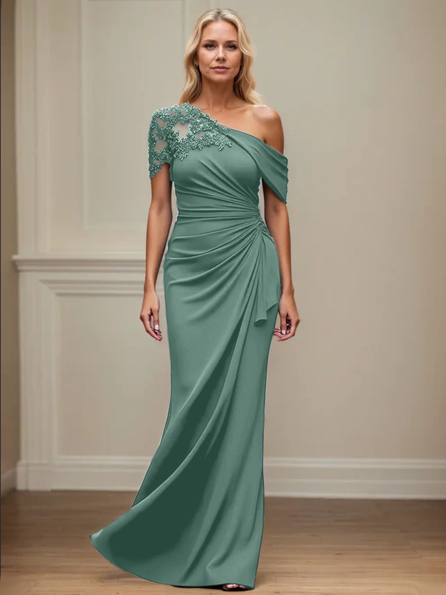 Trumpet/Meerjungfrau Mutter-der-Braut-Kleid mit asymmetrischem Schnitt und Applikationen