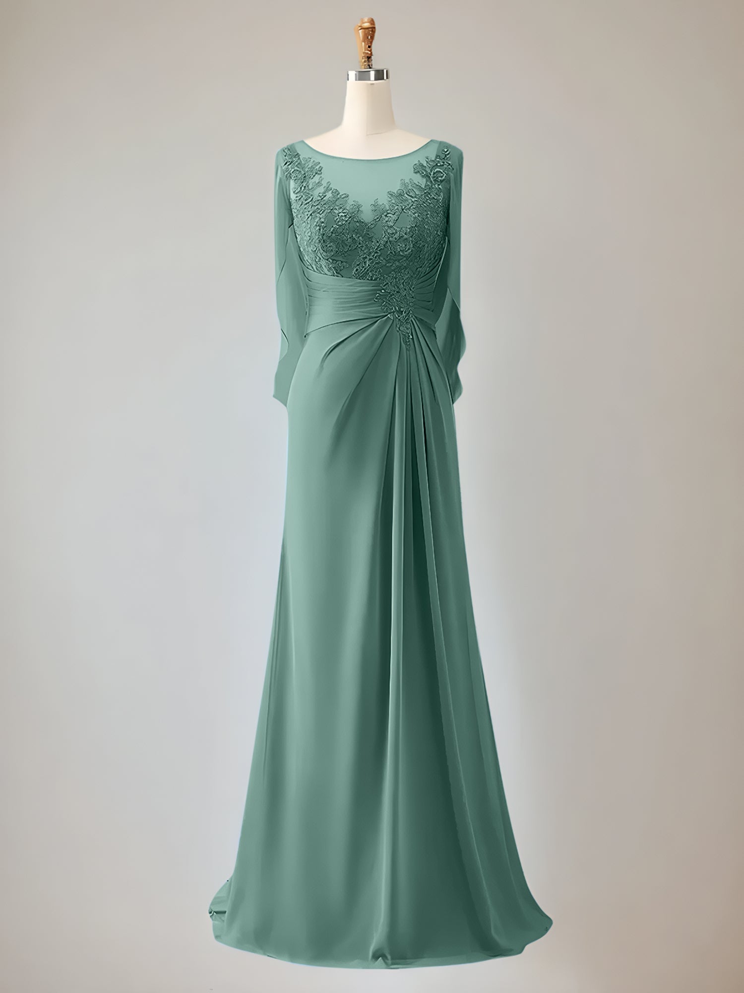 Trumpet/Mermaid Chiffon-Mutter-der-Braut-Kleid mit Rundhalsausschnitt, 1/2-Ärmeln und Perlenbesatz