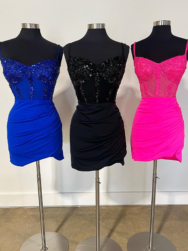 Robe courte asymétrique satin corset pailleté serrée de retour à la maison avec sequins