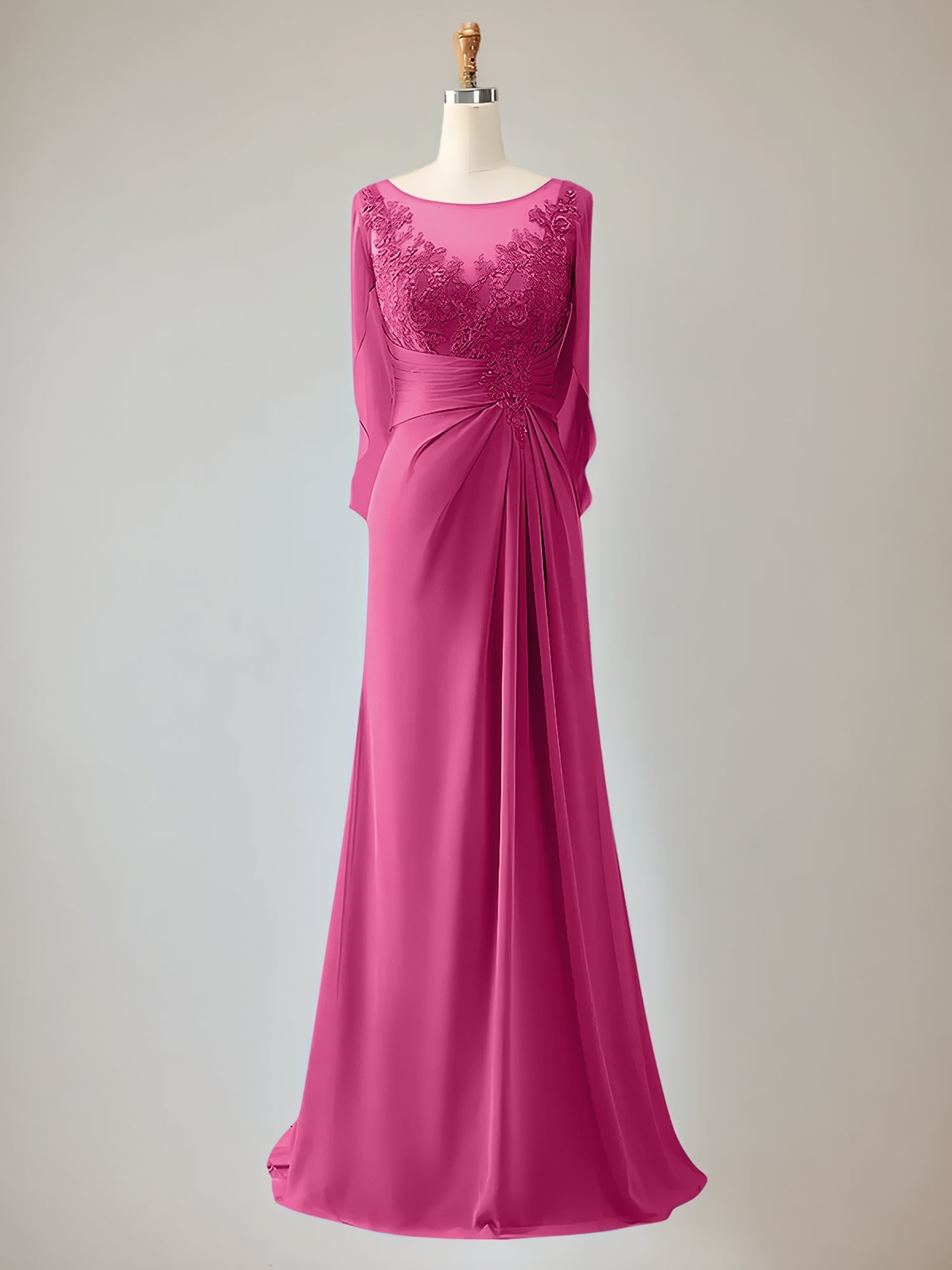Trumpet/Mermaid Chiffon-Mutter-der-Braut-Kleid mit Rundhalsausschnitt, 1/2-Ärmeln und Perlenbesatz