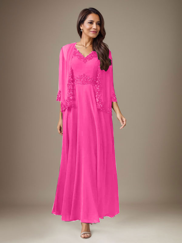 Pflaume A-Linie Pailletten Chiffon Kleid