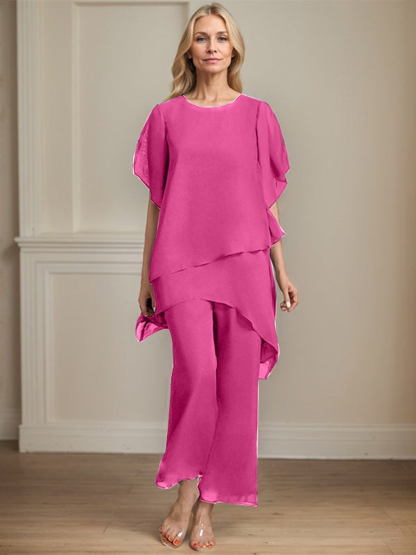 Combinaison/pantalon séparé en chiffon à col rond longueur cheville robe mère de la mariée