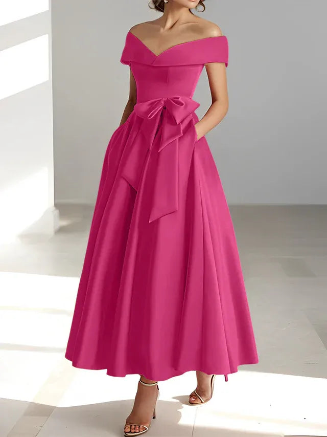 A-Linie/Prinzessin Schulterfreies Ärmelloses Knöchellanges Kleid der Brautmutter mit Taschen