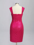 Fuchsia Bodycon Square Neck Short Homecoming Dress with Sequins