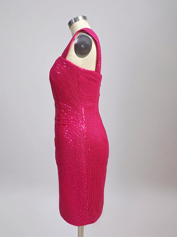 Fuchsia Bodycon Square Neck Short Homecoming Dress with Sequins