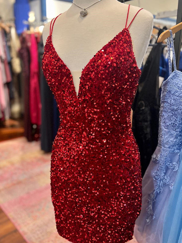 Fuchsia Corset Back Short Sequin Homecoming Dress