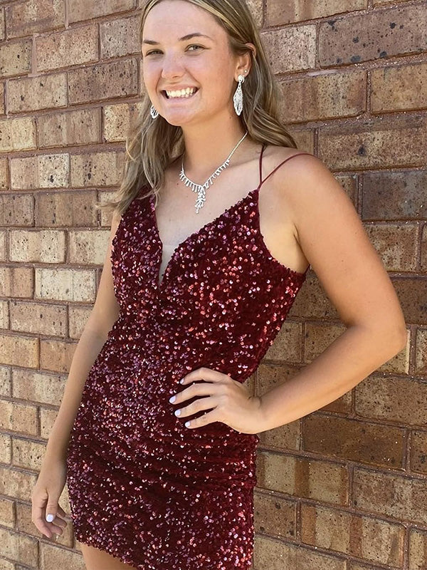 Fuchsia Corset Back Short Sequin Homecoming Dress