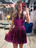 Fuchsia Halter Ruffles Beaded Pleated Short Homecoming Dress