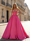 Fuchsia Sweetheart Satin Prom Dress with Crystal-Embellished Bustier