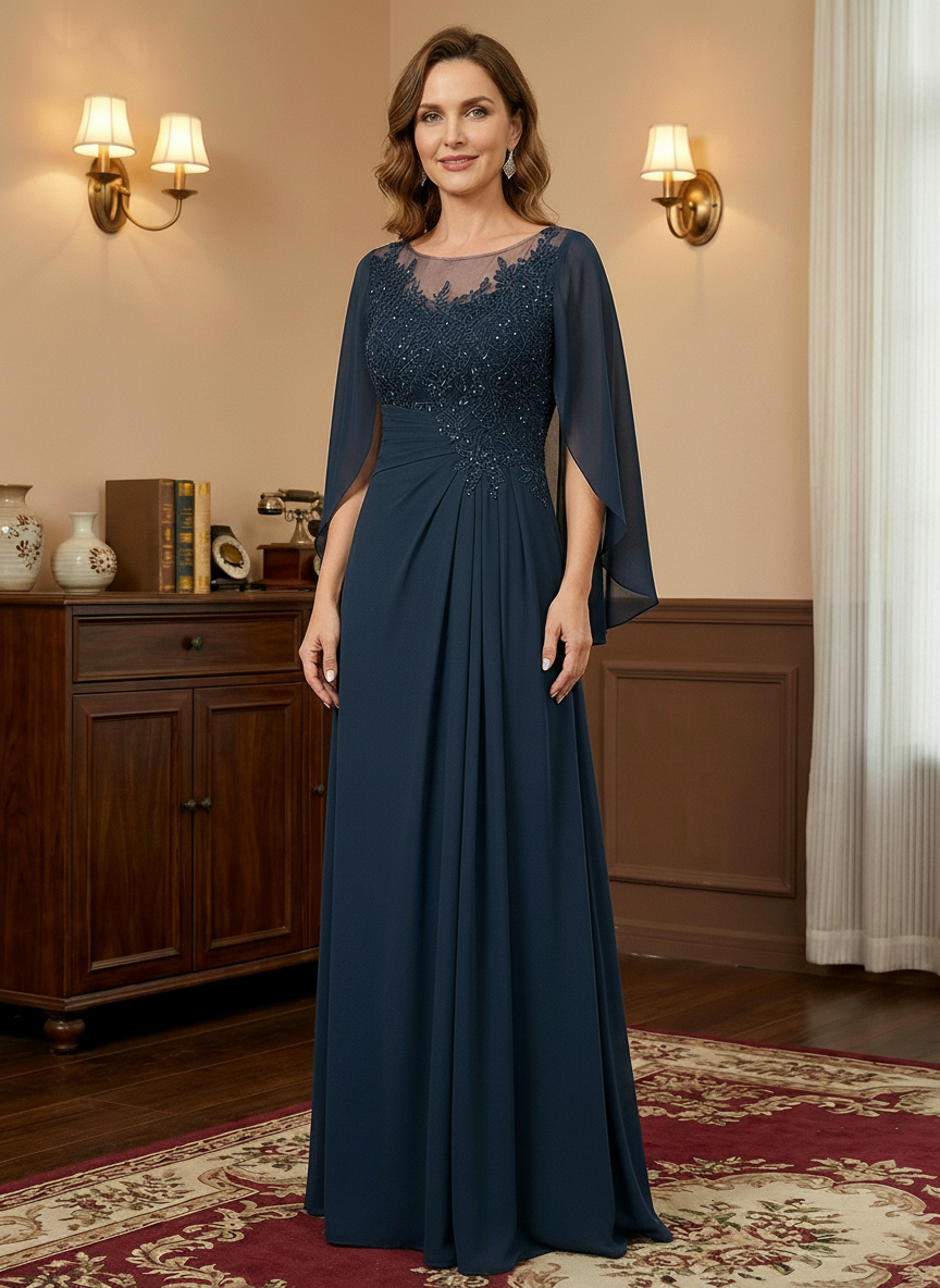 A-Linien/Prinzessin Ausschnitt bodenlanges Mutter der Braut Kleid mit Plissees & Pailletten
