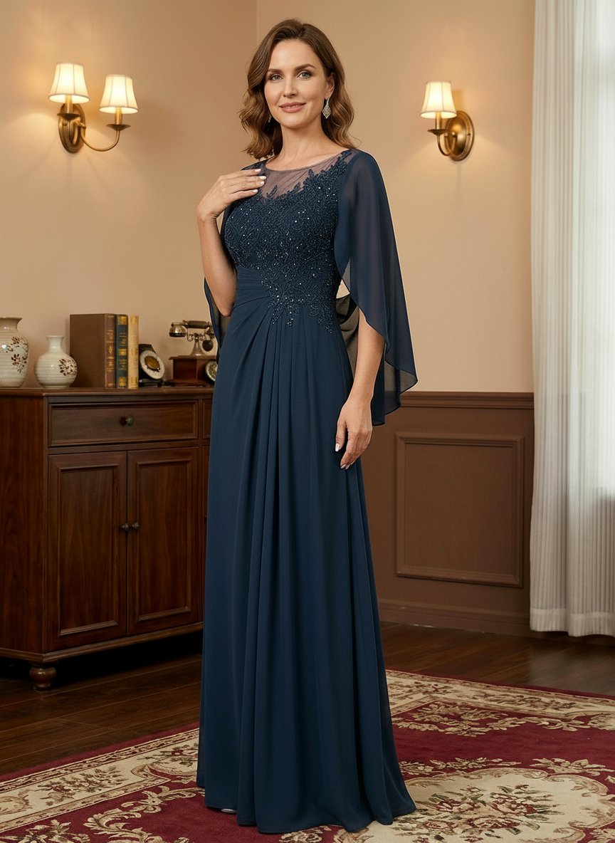 A-Linien/Prinzessin Ausschnitt bodenlanges Mutter der Braut Kleid mit Plissees & Pailletten