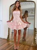 Glitter Pink A-Line Strapless Short Sequin Homecoming Dress