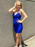 Glitter Royal Blue Bodycon Sweetheart Tight Short Homecoming Dress with Beadings