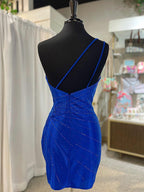 Glitter Royal Blue One Shoulder Tight Homecoming Dress