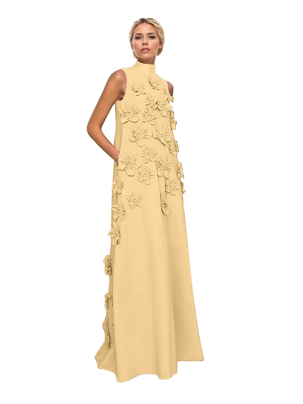 Vestido Longo Hank com Aplicação de Flores