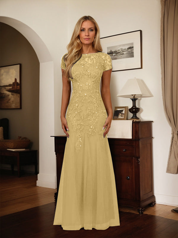 Dark Navy Mermaid Scoop Sequins Tulle Dress