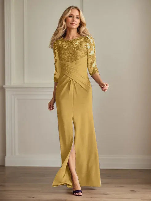 Pflaumenfarbenes eng anliegendes Spitzen Stretch Krepp Kleid für die Brautmutter