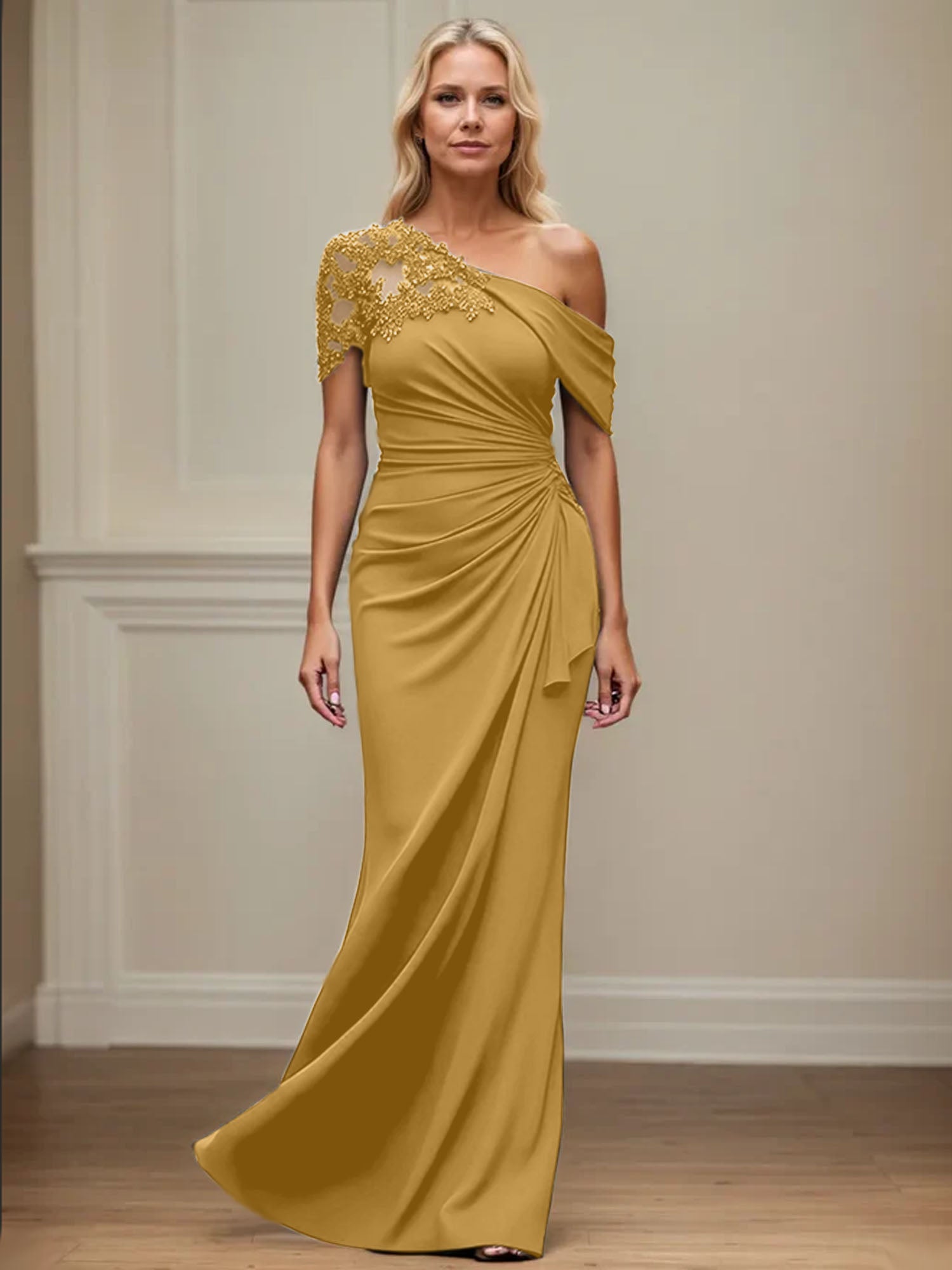 Trumpet/Meerjungfrau Mutter-der-Braut-Kleid mit asymmetrischem Schnitt und Applikationen